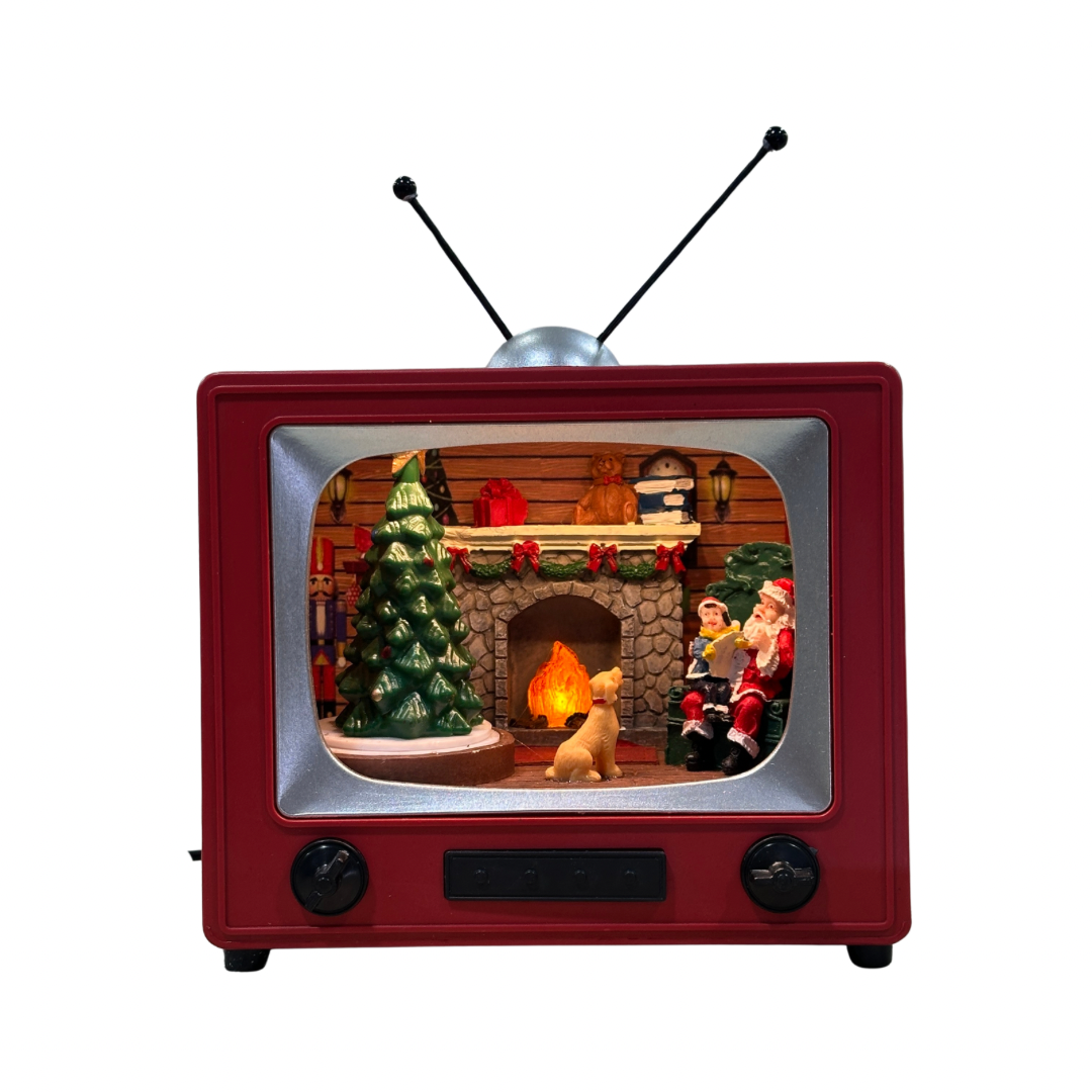 TV Santa con niño, perro y arbolito con luz