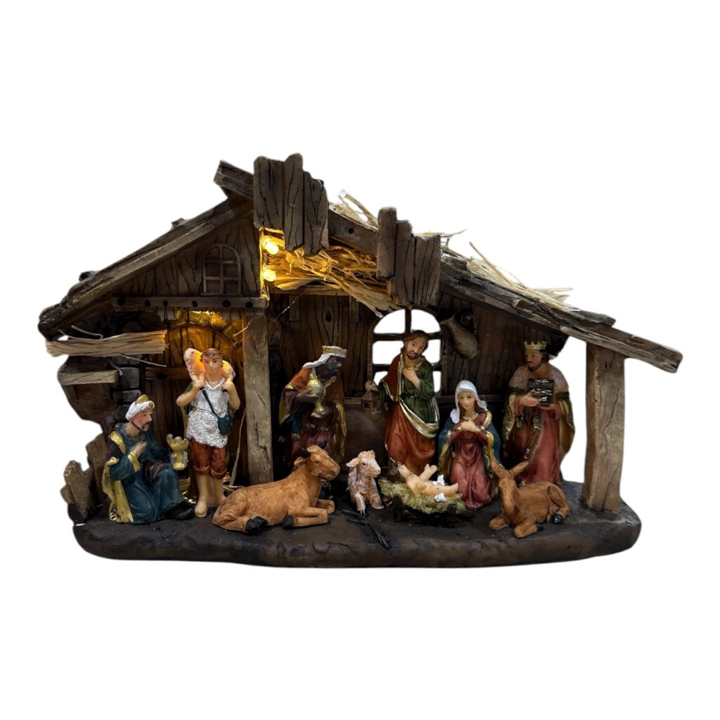 Pesebre resina sagrada familia con luz