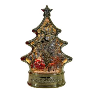 Arbolito dorado con Santa en trineo con luces y agua.