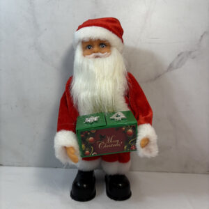 Adorno de navidad, papá Noel con caja de regalo.